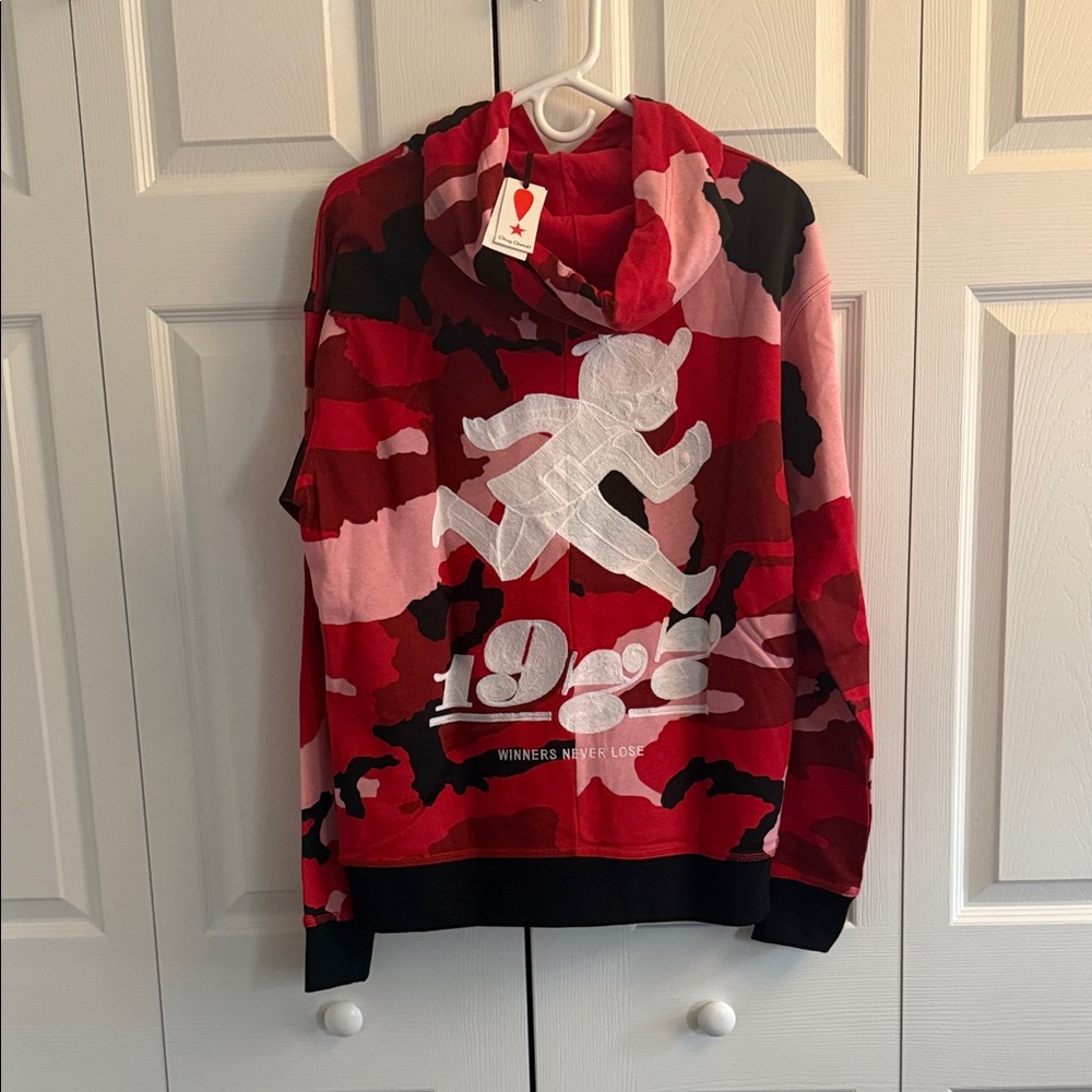 Play Cloths Winners Never Lose Red and Black Camouflage Hoodie with Graphic
